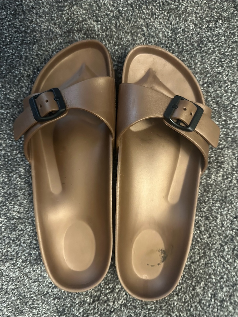 Women's Brown Slide Birkenstock Sandals with Buckle